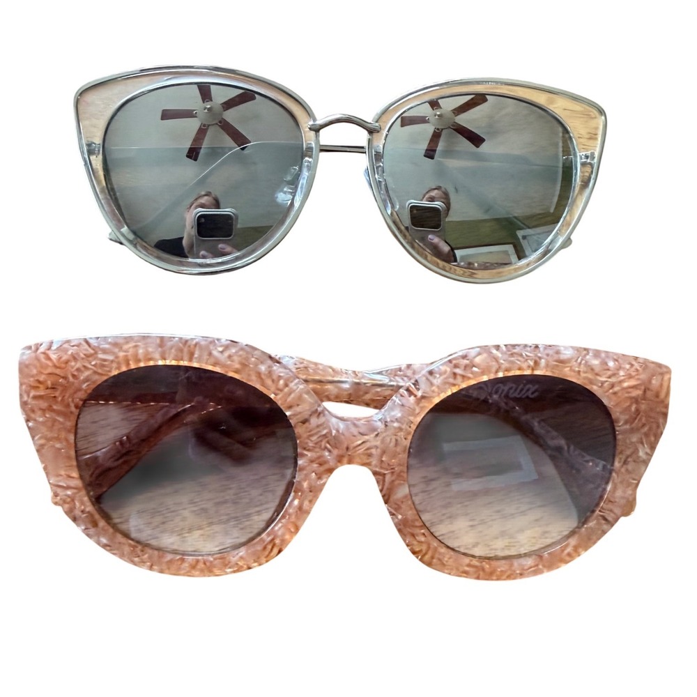 Sonix‎ Pink Marble Cat Eye Sunglasses & Silver Wire Frame Cat Eye Bundle 2pc